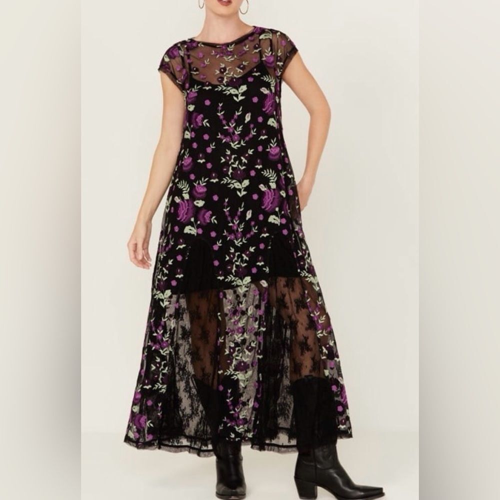 NWT! Free People Sky Bright Dress Embroidered Floral Purple Fairy Whimsigoth XS